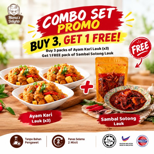 [COMBO PROMO LAUK SET] Buy 3 Ayam Kari Lauk, Get 1 FREE Sambal Sotong Lauk